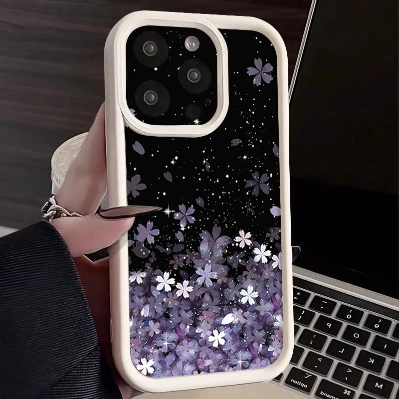 Lila Kirschblüten-Handyhülle für iPhone 17 16 15 14 Pro Max 15 14 Plus 13 12 Pro Max 11 16e 17 Air Soft TPU Silikonhülle