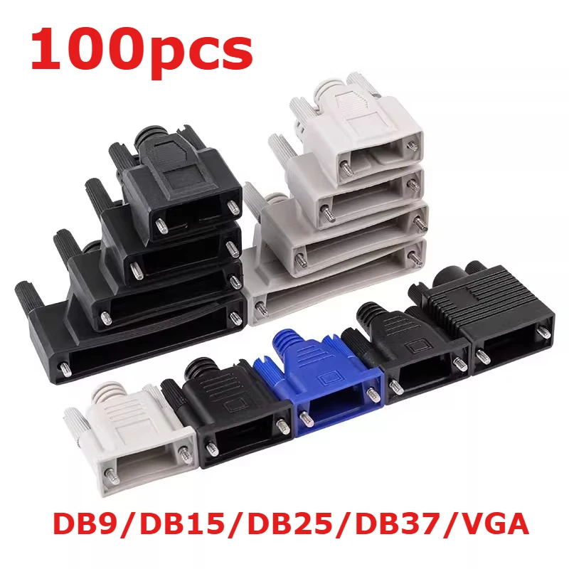 

100 шт. DB9 DB15 DB25 DB37 VGA Мужской Женский Разъем последовательного порта Корпус хвостового чехла Черный клей Корпус 9 15-контактный Общая формовочная внешняя форма