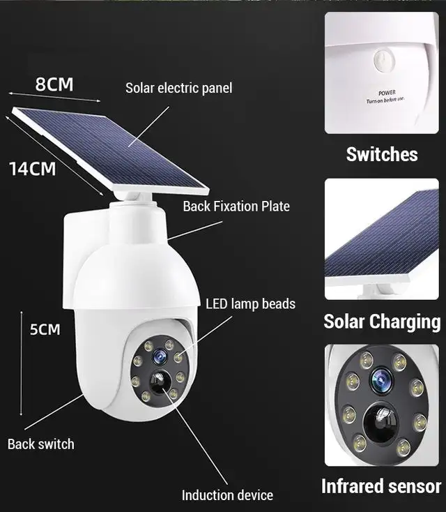 Verlichting op zonne-energie op de binnenplaats, intelligente detectiebeleuchting van het menselijk lichaam, simulatiebewakingscamera's, straatverlichting