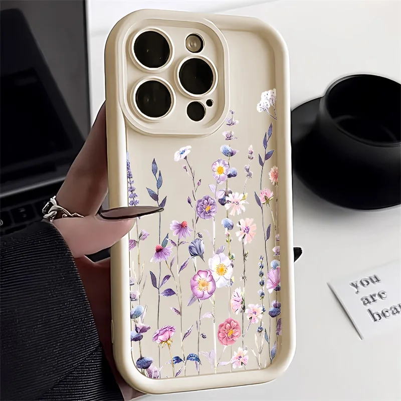 Purple Flower Phone Case For iPhone 13 Case iPhone 15 Pro 11 12 14 16 Pro Max X XR XS 7 8 Plus SE Shockproof Matte Cover Coque
