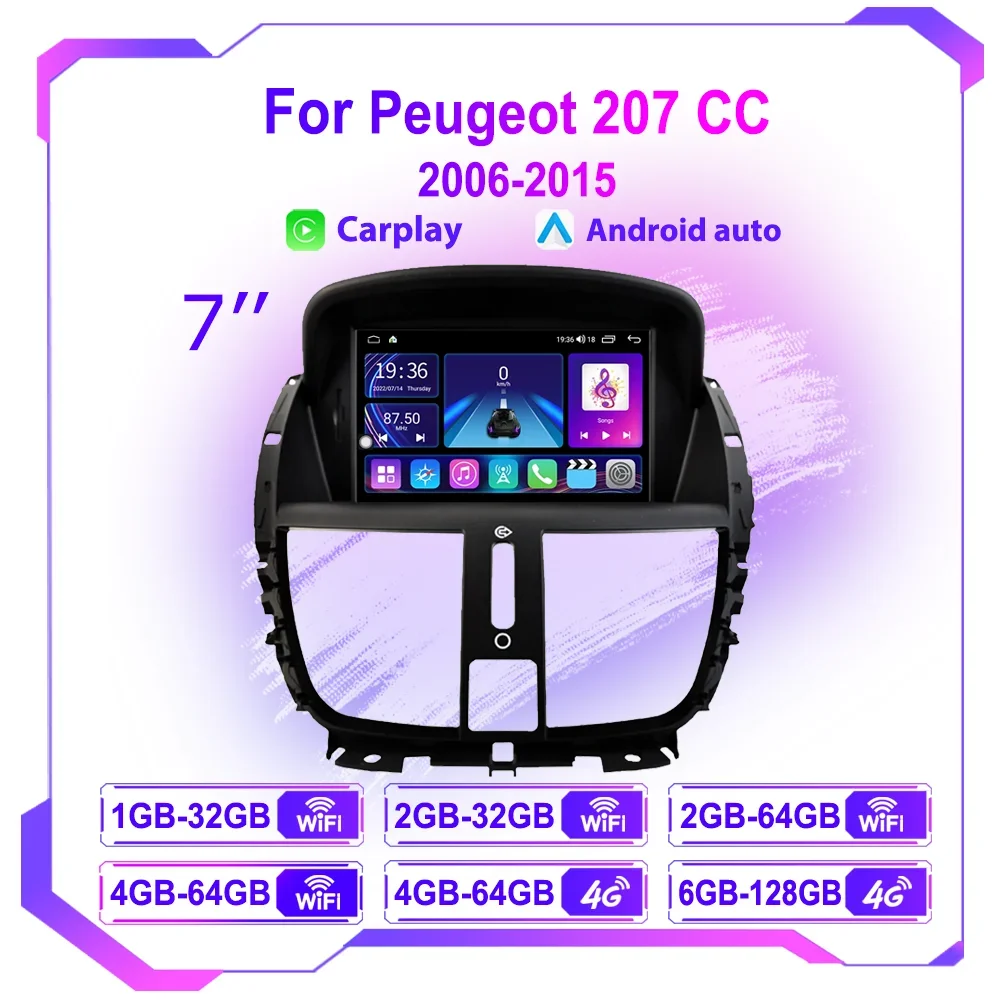 Android 13 Car Radio for Peugeot 207 2006-2015 Multimedia Player Wireless Carplay 7inch Head Unit Auto Stereo GPS Navigation
