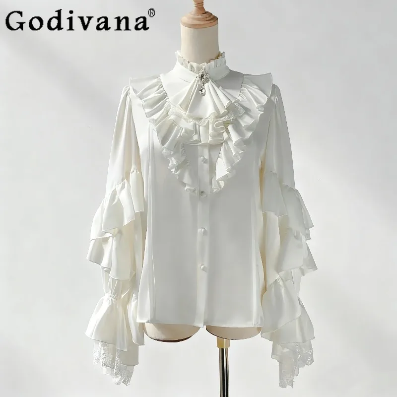 

Французская ретро-блузка в стиле Лолита, женская, 2026, новая, готическая, с рукавами «летучая мышь», с длинным рукавом