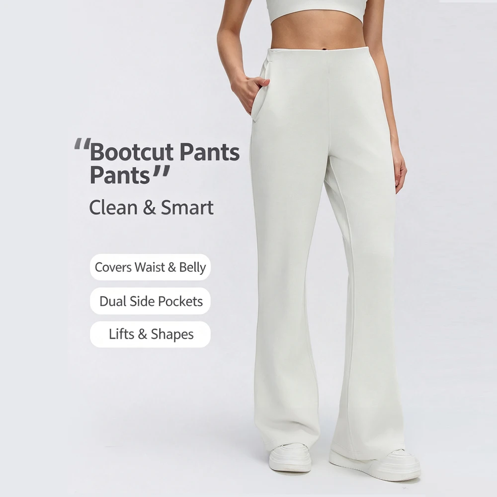 Modal Air Layer Flared Yoga Pants for Women, High-Waisted Seamless Elastic Waistband with Pockets, Sports Fitness Flared Pants for Outdoor Casual Wear