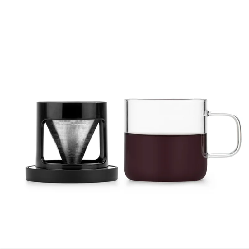 Portable Pour Over Stainless Steel Coffee Filter Cup - SAMADOYO Personal Coffee Mug with Glass Cup Stand