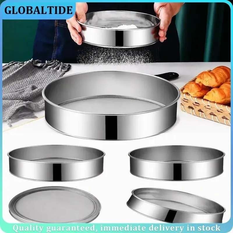 Round Flour Sieve Stainless Steel 15cm 20cm 25cm 30cm Mesh Sifter Ultra-fine 60 Mesh Handheld Strainer for Baking Sifting