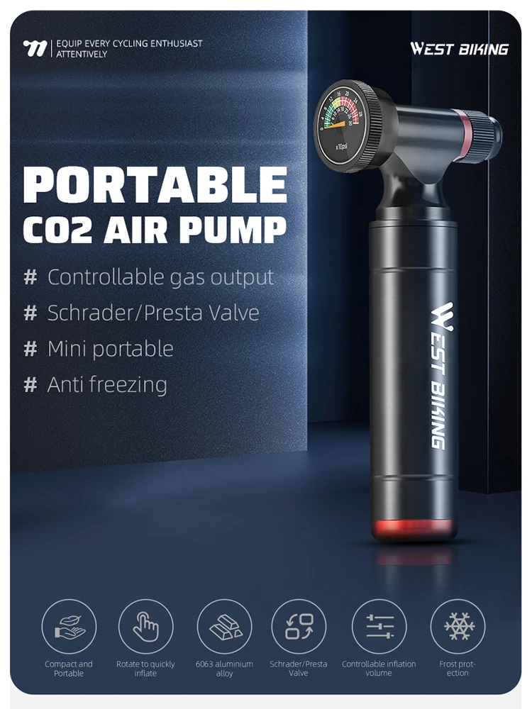 AliExpress West Biking WEST BIKING Local Shipping Portable CO2 Bicycle Pump Aluminum Alloy CNC Air Pump With Control Knob & Pressure Gauge  MTB Road Bike Tire Tool