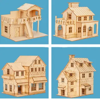 조립식 집 목조 캐빈 DIY 조립 모델 키트, 목조 건축자 건축 재료, 1:50 체중계 미니어처 건물 