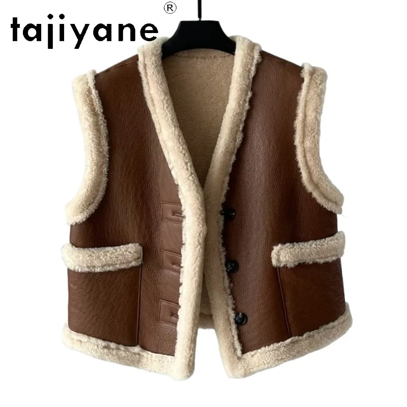 TAJIYANE Short Real Fur Jacket Shearling Fur Vest Women Winter Coat Women Clothing V-neck Tops Double-sided Jackets Шуба Korean