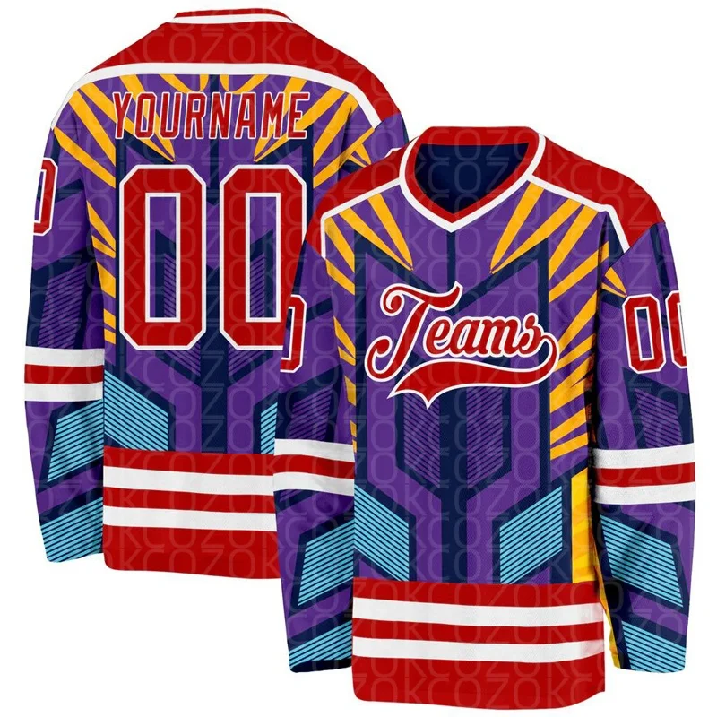 

Red Purple Hockey Jersey for Men Women Name Custom Number Logo Ice Hockey Jersey Competition Training Jerseys