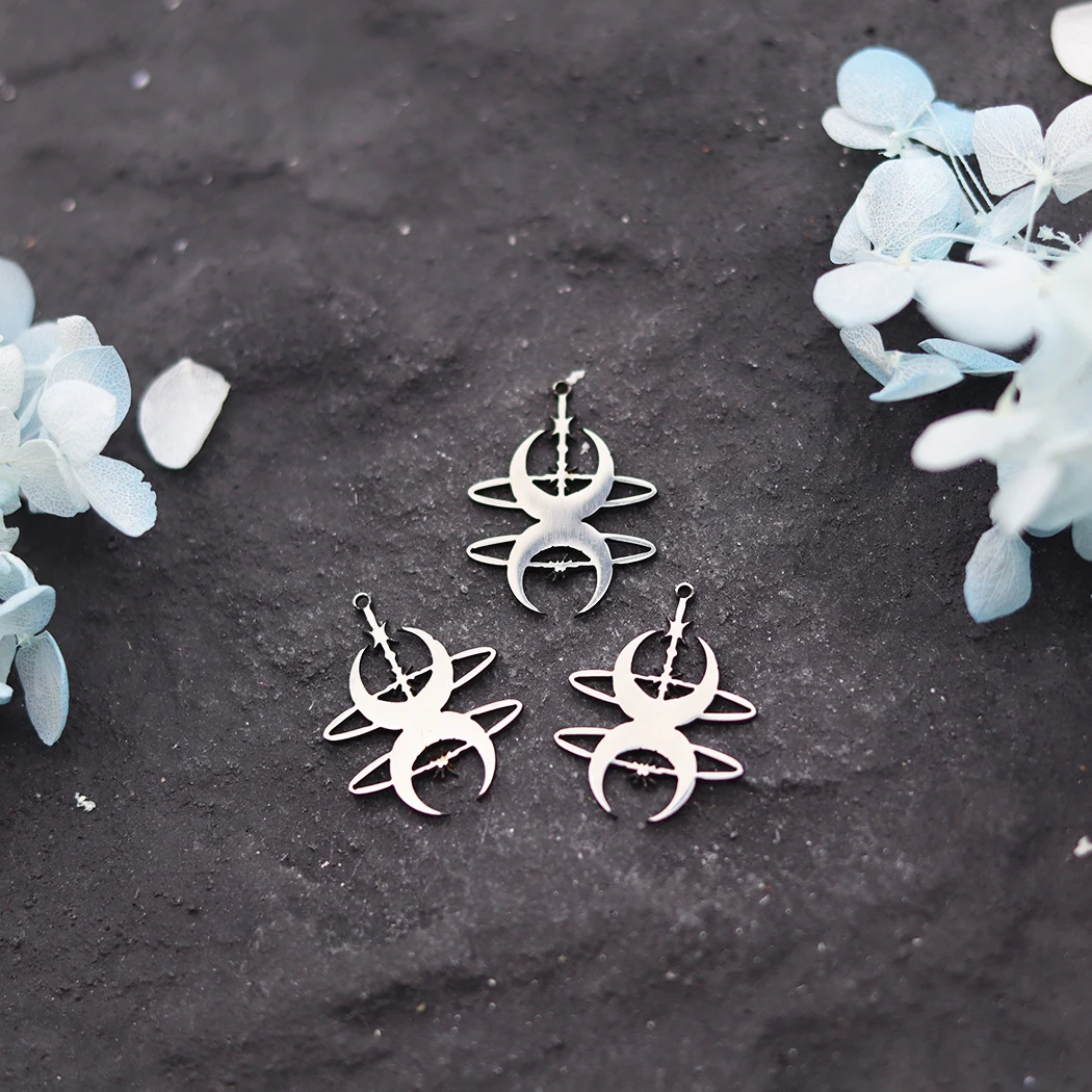 Breloques Double planète en acier inoxydable, 3 pièces, croissant de lune, étoile pour la fabrication de bijoux, boucles d'oreilles, collier, accessoires de bricolage faits à la main