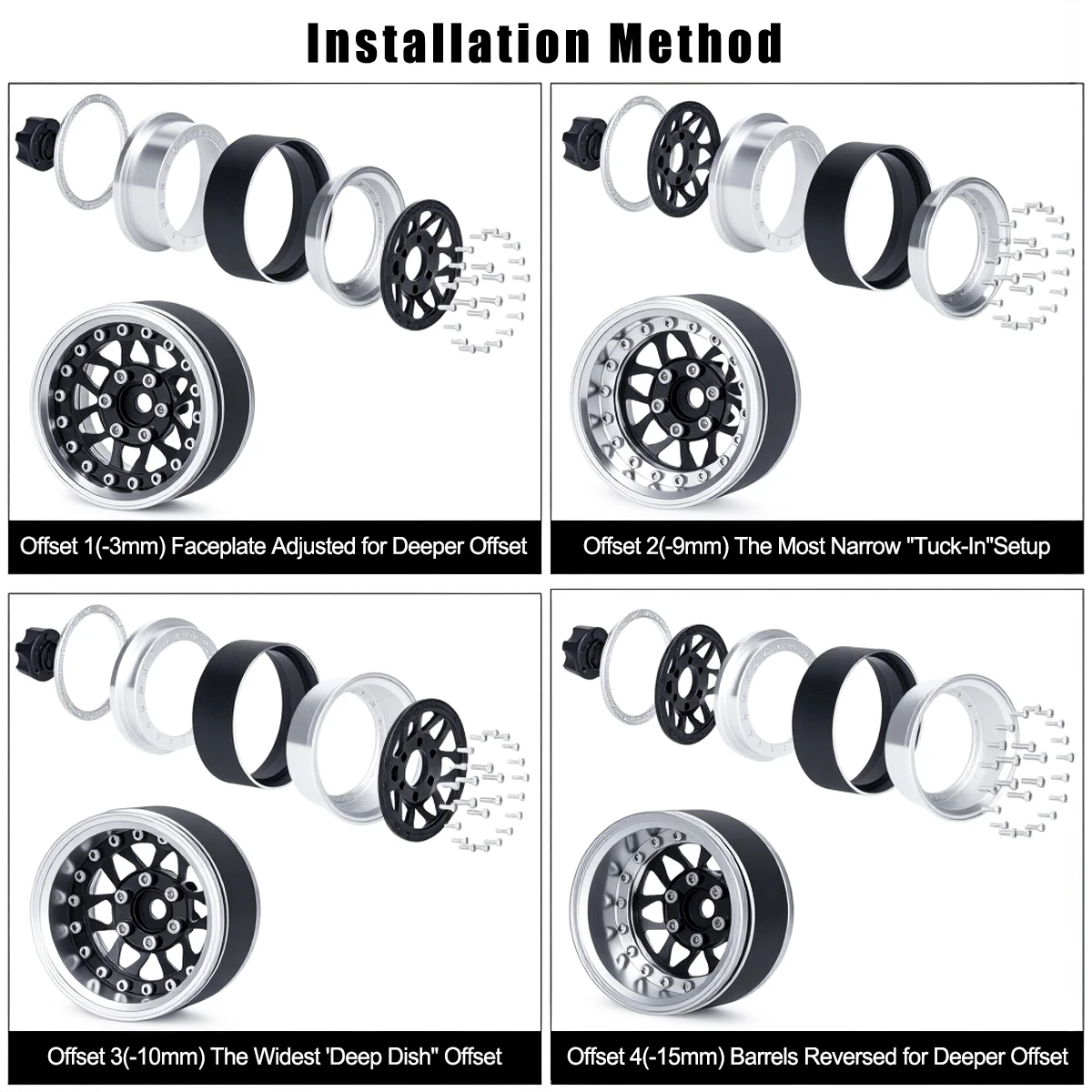 4 قطعة 1.9 الألومنيوم Beadlock جنوط عجلات قابل للتعديل إزاحة 12 مللي متر عرافة ل 1/10 RC الزاحف سيارة TRX4 TRX6 SCX10 90046 GEN7 8 D90 أجزاء