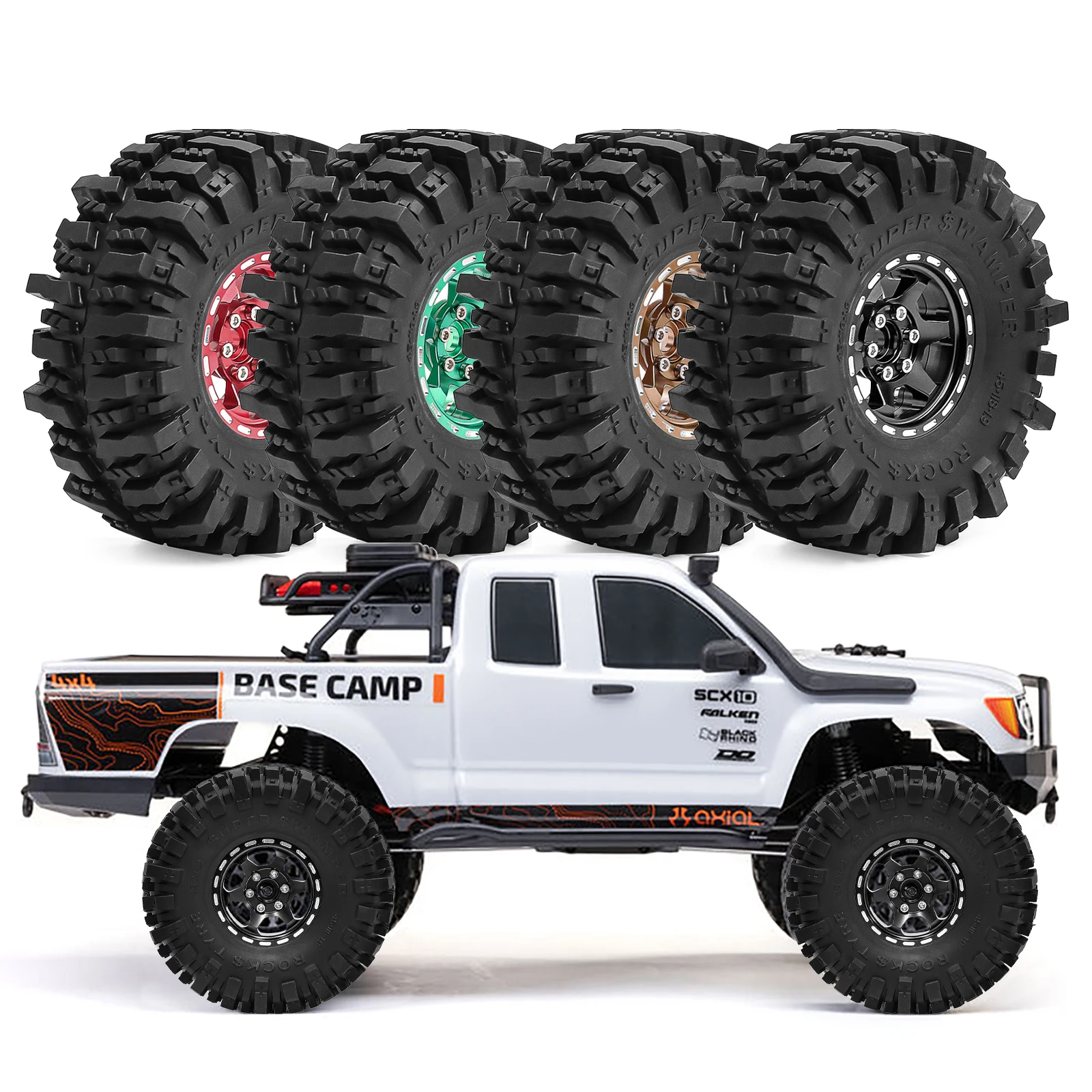 

4pcs Aluminum 1.9 inch Beadlock Wheel Hub & Tire Set for 1/10 Traxxas TRX4 RC4WD D90 Axial SCX10 II III MST RC Crawler