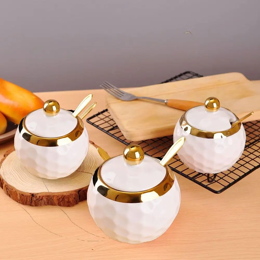 Seasoning Jar Household Kitchen Seasoning Jar Modern Spice Box with Lid Ceramic Porcelain Salt Bowl Seasoning Jar