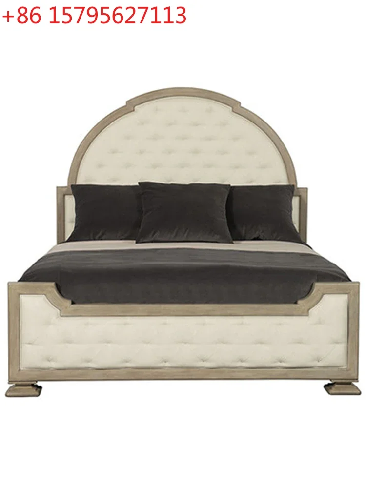 American country bed and breakfast soft bag solid wood bed French retro solid wood bed white fabric master bedroom 1.8 wedding
