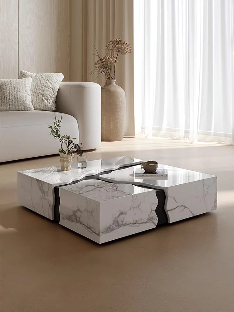 Italian minimalist Bulgari marble coffee table high-end creative living room household rectangular storage with drawer coffee