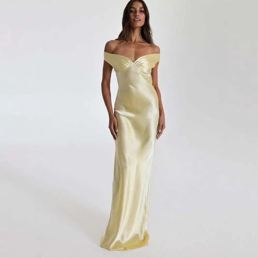 

2025 New High-end Fish Tail Satin Jumpsuit with Elegant Off Shoulder Evening Gown 2025 Summer Dress Robe Vestido Women Elegant