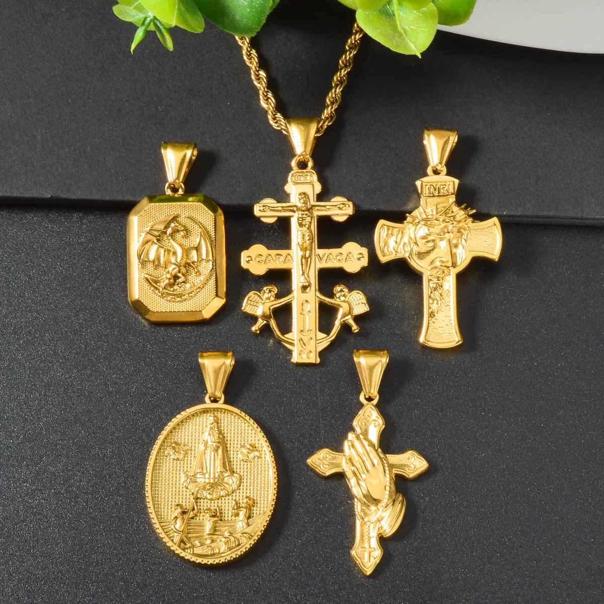 Religious Pendant Necklace for Men Catholic Virgin Mary Cross Prayer Hand Dragon Amulet Twisted Charm Chain Faith Unisex Jewelry