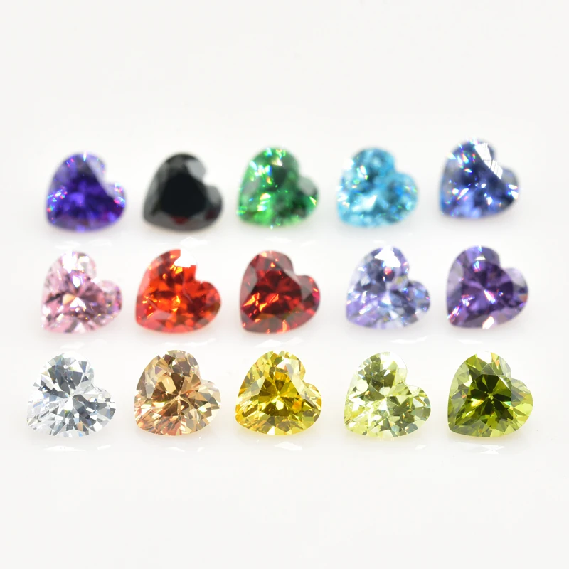 15pcs/lot 1pcs of each colour Size 3x5mm~10x12mm Loose Heart Shape Cubic Zirconia Bright CZ Stone AAAAA Gems DIY for