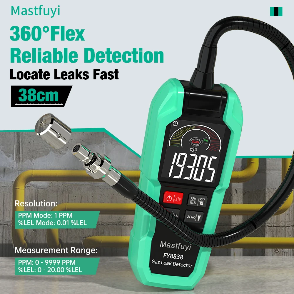 เครื่องตรวจจับก๊าซรั่วแบบดิจิตอล MASTFUYI, เครื่องตรวจจับก๊าซหลายชนิด 9999PPM สำหรับก๊าซธรรมชาติ, แอลพีจี, มีเทน โพรเพน พร้อมสัญญาณเตือนด้วยเสียงและแสง