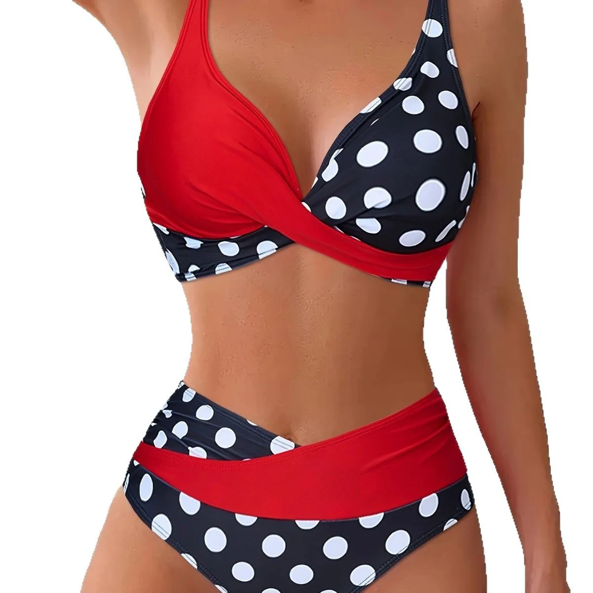 Printed Color Block Polka Dot Cross Back Backless Sexy Two Piece Bikini Set Women Beach Swimwear 2025 Fashion Swimsuits Summe