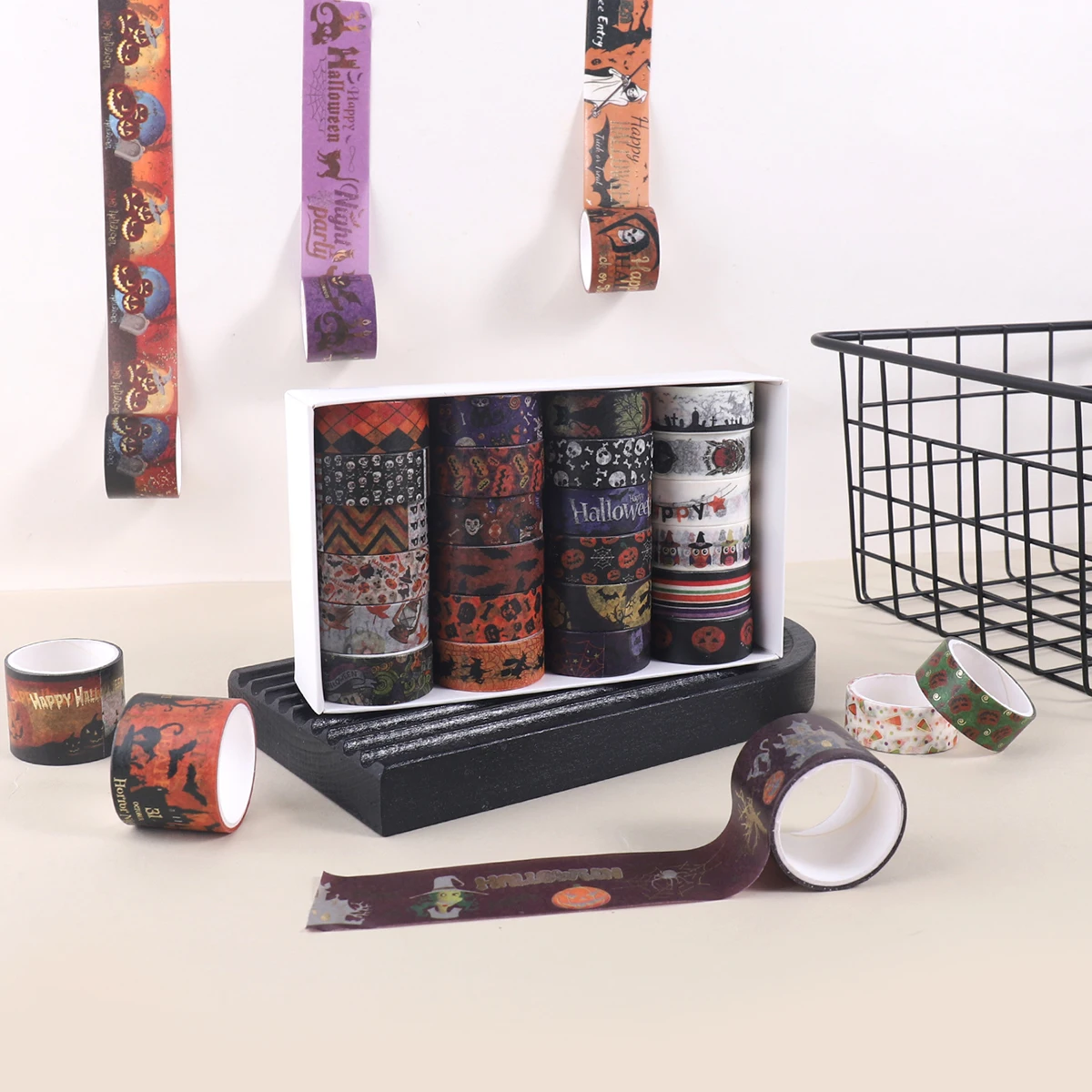 16ロール/24ロール、クリエイティブなハロウィーンパターンと和紙テープ、DIYクラフト、ギフトボックスの装飾に最適、トレンディで人気があります。