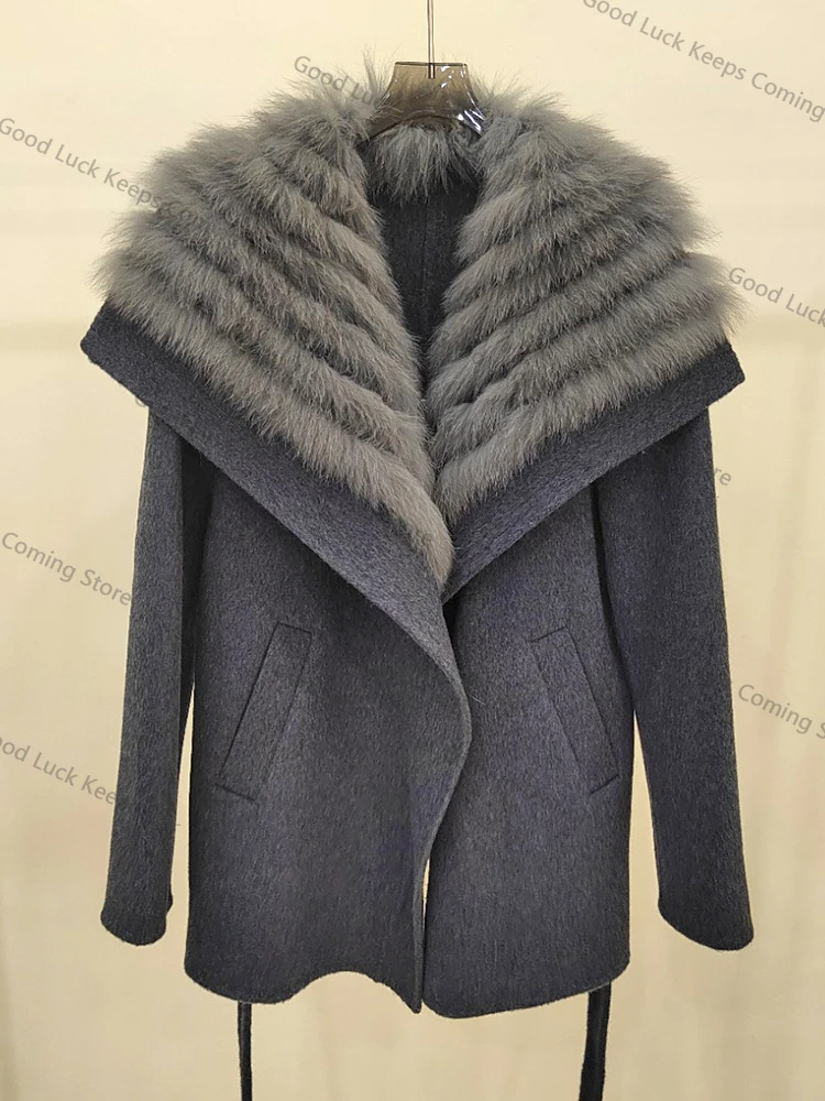 2025 automne hiver réel manteau de fourrure de renard dames vêtements d'extérieur femmes femme cachemire fourrure naturelle laine veste laine veste de luxe