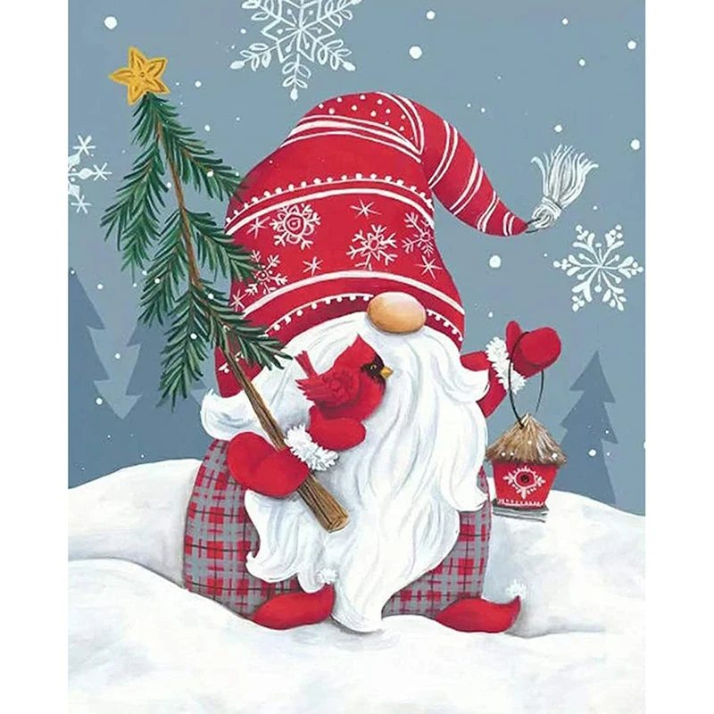 5D Diamond Painting For Adults, DIY Full Drill Christmas Snowman Gnomes Round Diamond Art Painting Crafts 30 X 40Cm