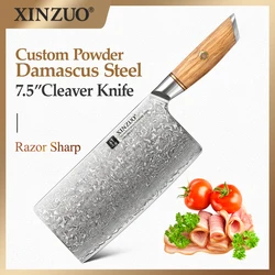 XINZUO 7.5Inch Cleaver Knife Professional 73-layer Powder Steel Core Damascus Steel Cook Knife Meat Fish Vegetable Kitchen Knife