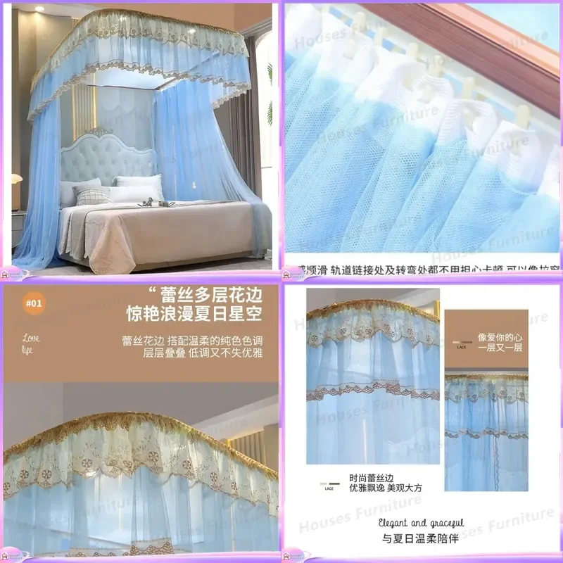 U-shaped mosquito net new thickened track type three-door pattern net guide rail type floor princess style home 1.8/1 bed