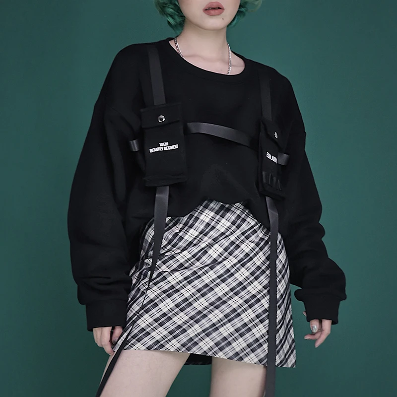 

Тактическая ветровка-худи с отстегивающейся нагрудной сумкой, женская, уличный стиль, с длинными рукавами, оверсайз, из смесового хлопка