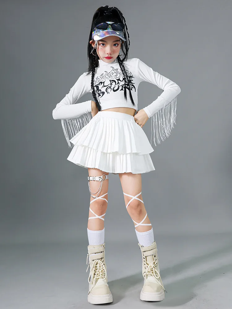 Kids Hip Hop Sets K-pop Crop Top Cargo Pants Pleated Skirts Girls Streetwear Children Jazz Costume Elegant Street Dance Clothes