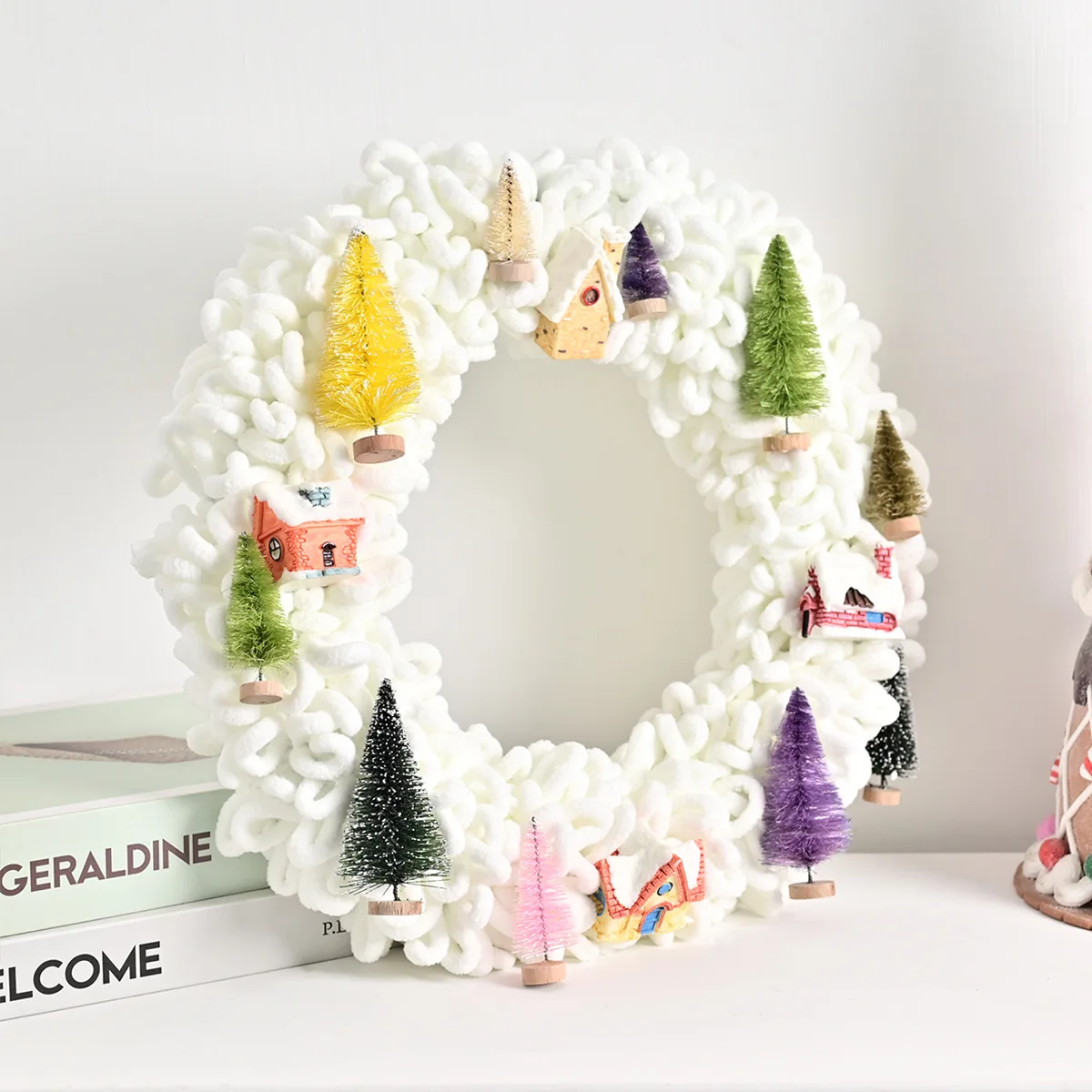

Healing Scandinavian style plush snow roof house woolen window decorations Christmas wreaths home decor wall hangings