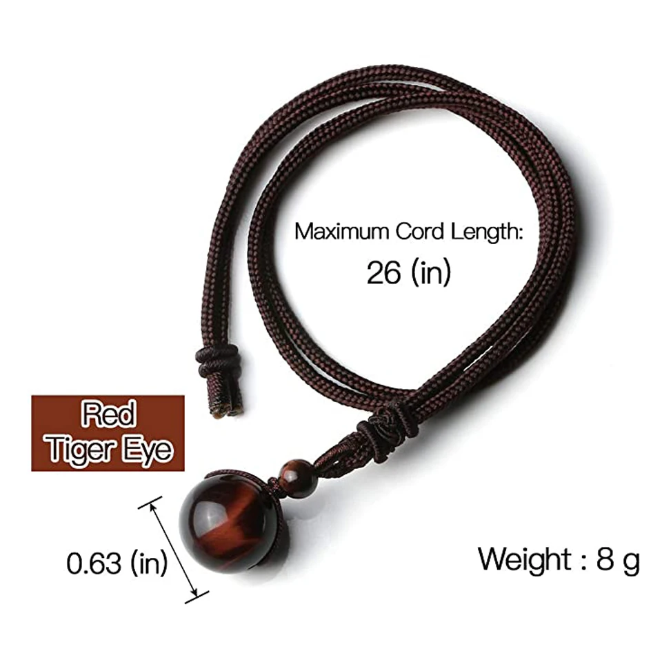 16 mm Obsidian Tiger\'s Eye Amethyst Men\'s And Women\'s Necklace Pendant Adjustable Braided Rope Natural Stone Jewelry For Gift