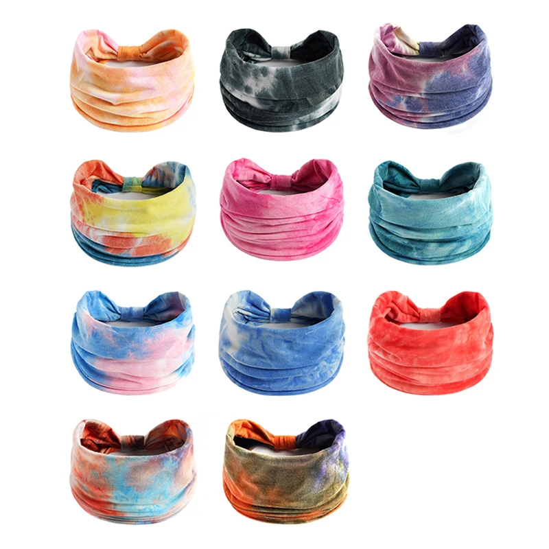 Super Wide Tie Dye Headbands Hair Accessories Sweatband Bandanas Headscarf Vintage Boho Style Color Turban Head Wrap