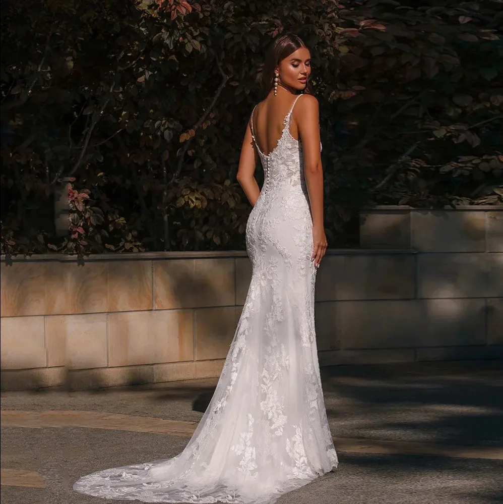 Abiti da sposa a sirena Abito da sposa classico con tracolla senza schienale Abiti da festa di nozze per spose all'aperto personalizzati