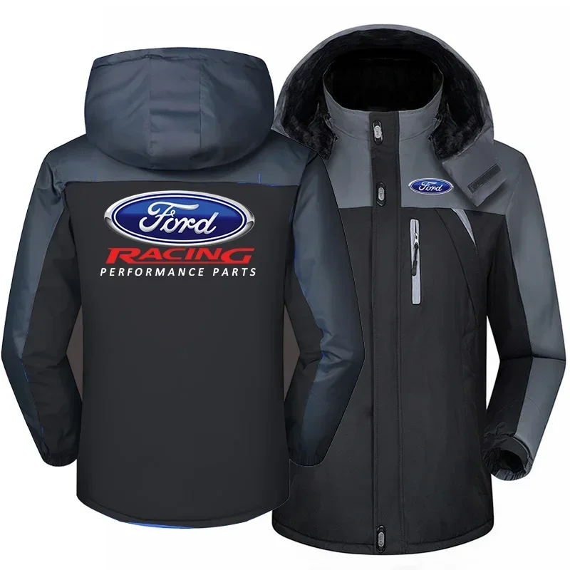 New Winter Fashion Men\'s Ford Racing Logo Fleece Waterproof Jackets Thicken Hoodies Zipper Warm High Quality Outwear