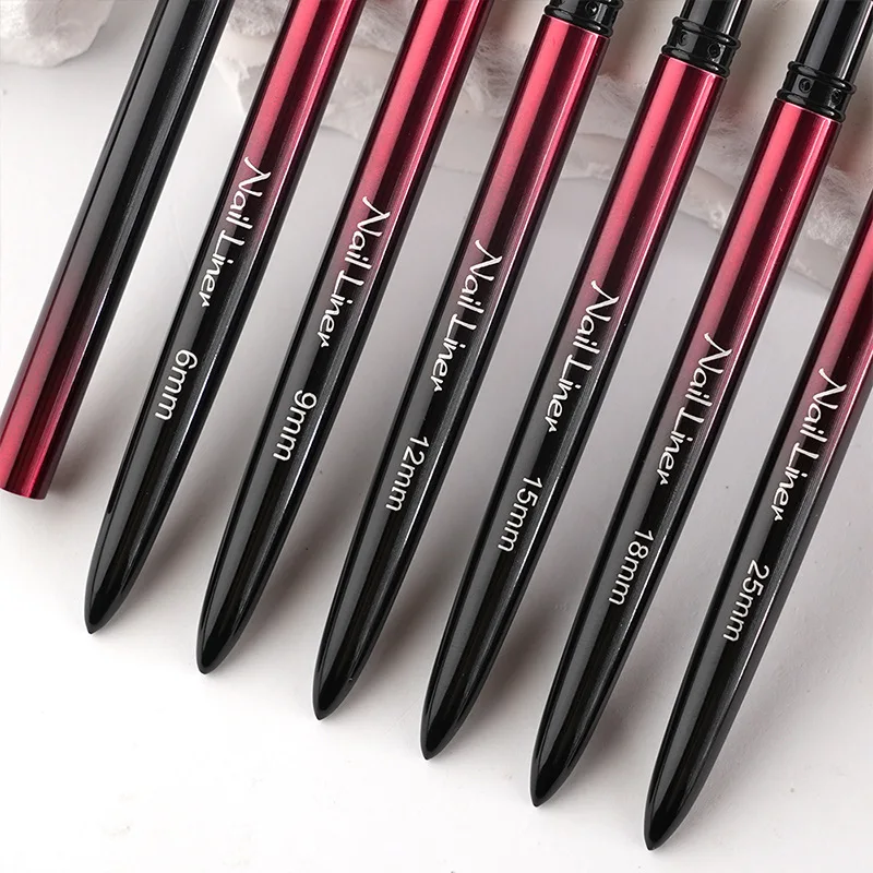 1/6 قطعة 6/9/12/15/18/25 مللي متر مسمار الفن بطانة فرش هلام فرشاة الأظافر هلام مسمار البولندية اللوحة فرشاة الرسم مسمار الفن تصميم فرشاة القلم #6