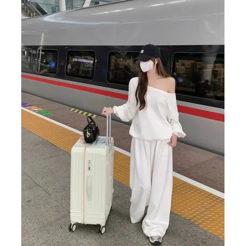 Felpa capl sopra la testa alla moda in puro cotone coreano Sle Lazy Chic White Diagonal oulder da donna all'inizio dell'autunno