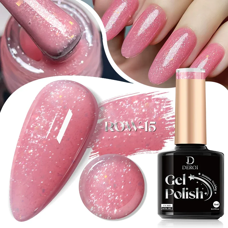 DEROI Regular Nail Polish Glitter Gel Nail Polish Sparking Shiny Soak Off UV Gel Varnish Semi Permanent Nail Art Manicure 8ml