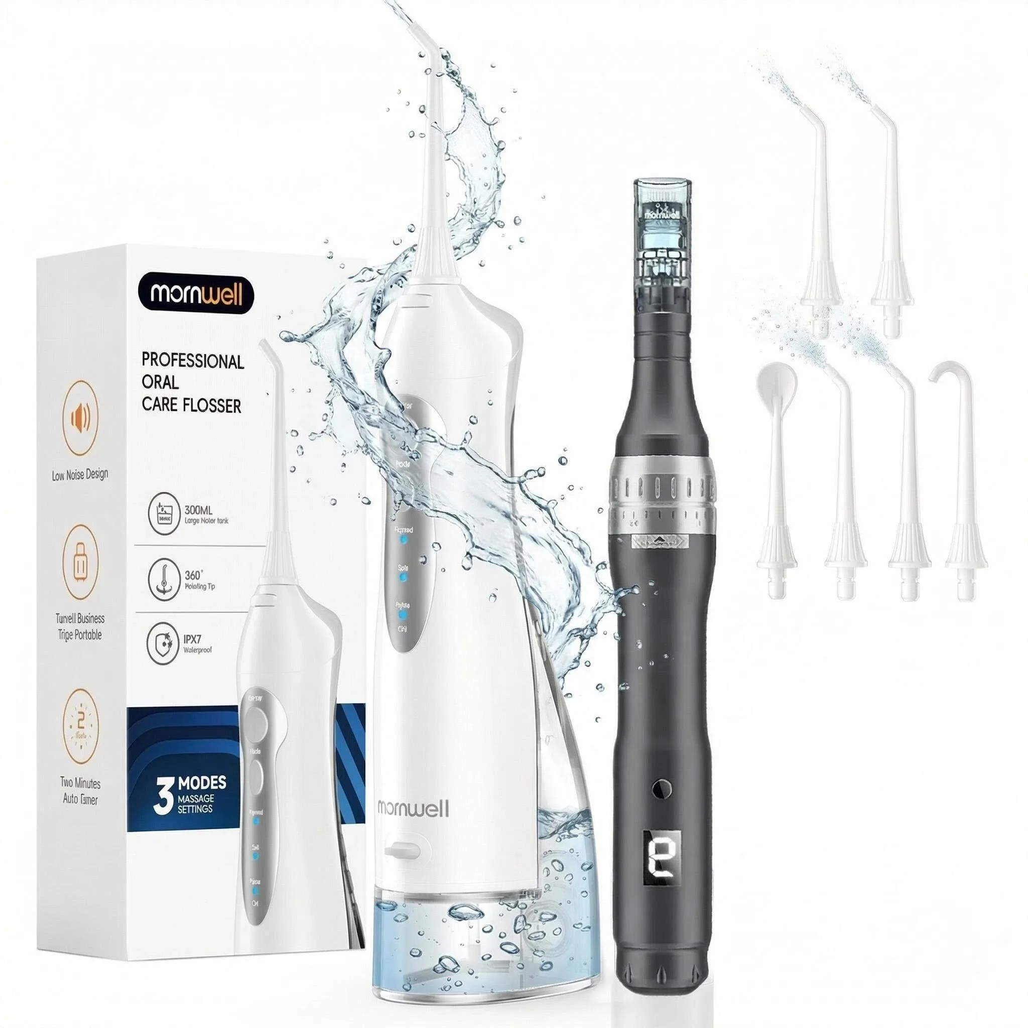 

Беспроводные ирригаторы для полости рта, портативные перезаряжаемые устройства для чистки зубов, 3 режима, водонепроницаемость IPX7, с насадками для ухода за лицом