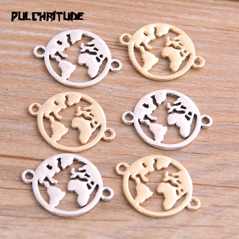 16pcs 20*26mm Three Color Round World Map Link Earth Charms Connector Jewelry Making DIY Handmade Craft DIY