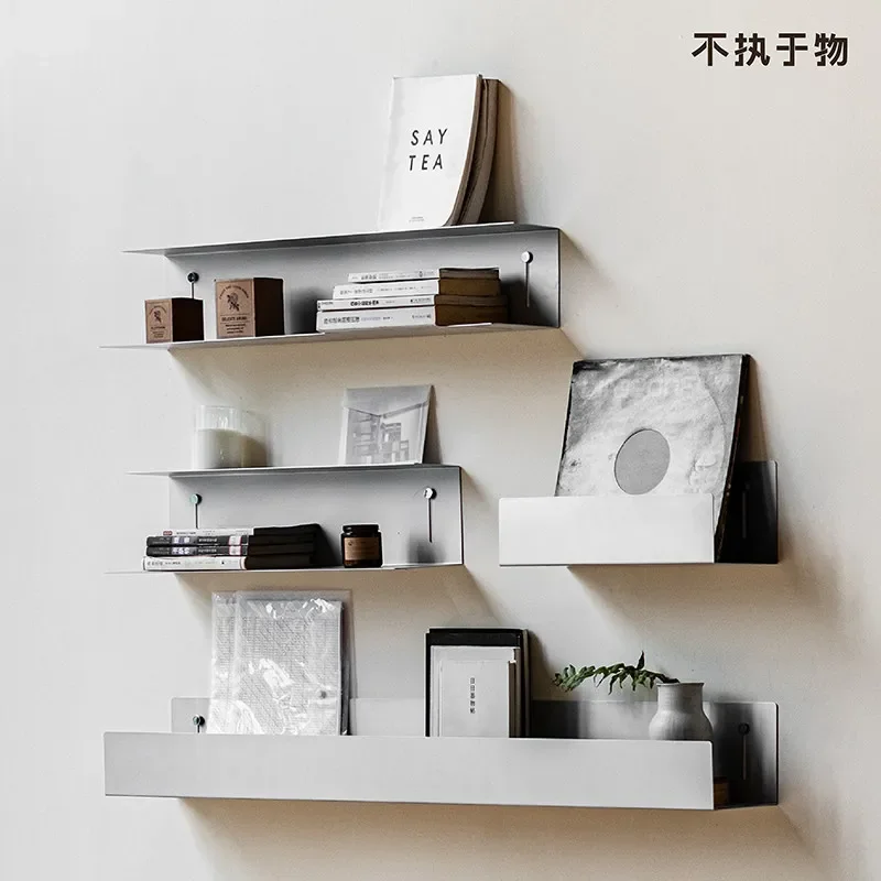 I Shape Stainless Steel Wall Shelf Modular Multi Tier Storage Rack for Living Room Display No Drill Hanging Organizer