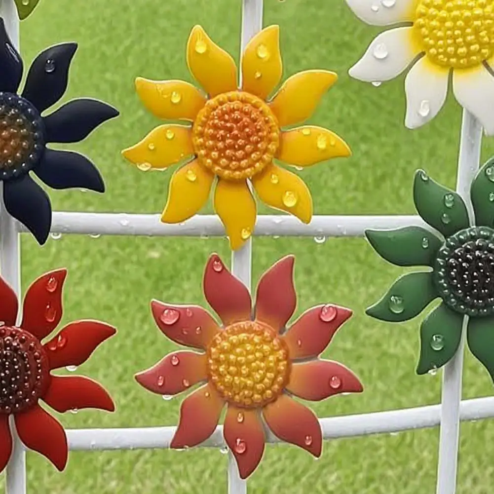 Garden Fence Decoration 8 Pcs Metal Flower Wall Decor Set 3.9 Sunflower Hanging Decorations Farmhouse Spring Outdoor Indoor