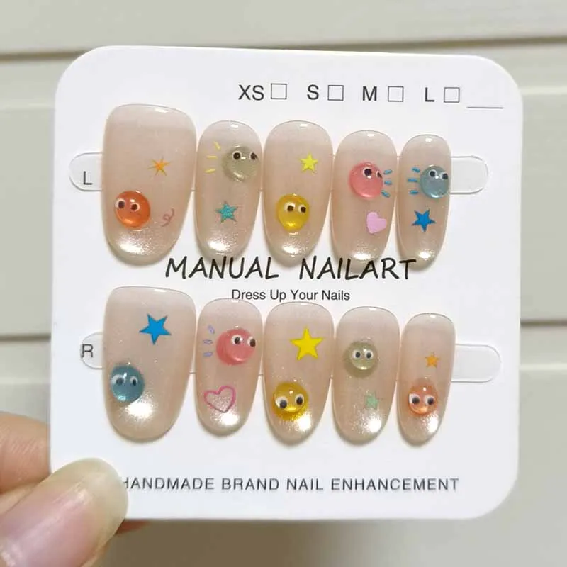 10 قطعة النمط الفرنسي الجديد لطيف ثلاثية الأبعاد عيون صغيرة يمكن ارتداؤها الأظافر التصحيح مسمار وملحقات الأظافر اضغط على الأظافر انفصال مسمار نصائح #3