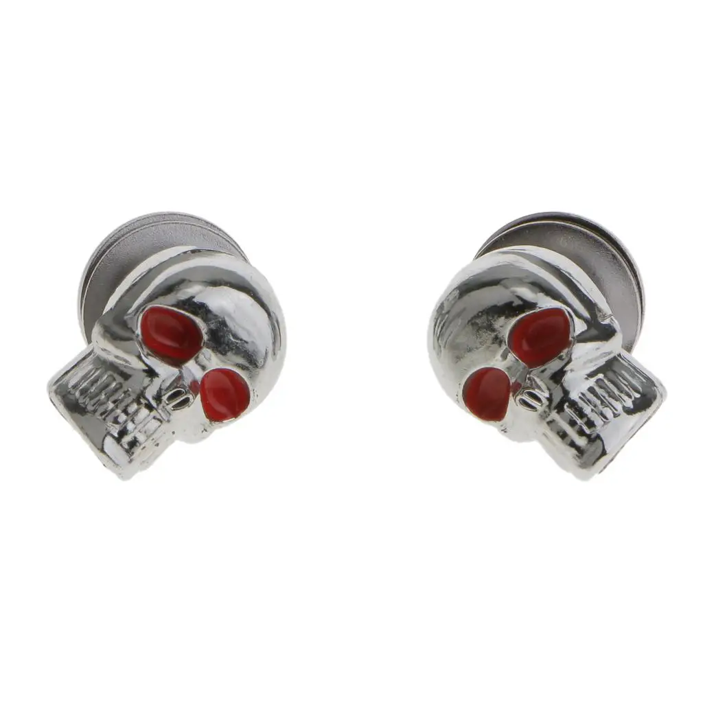 2pcs Car Skull License Plate Frame Bolts Screws Caps Fastener Car Skull Style Antirust Copper Core Tyre Tires Valve Stem Caps