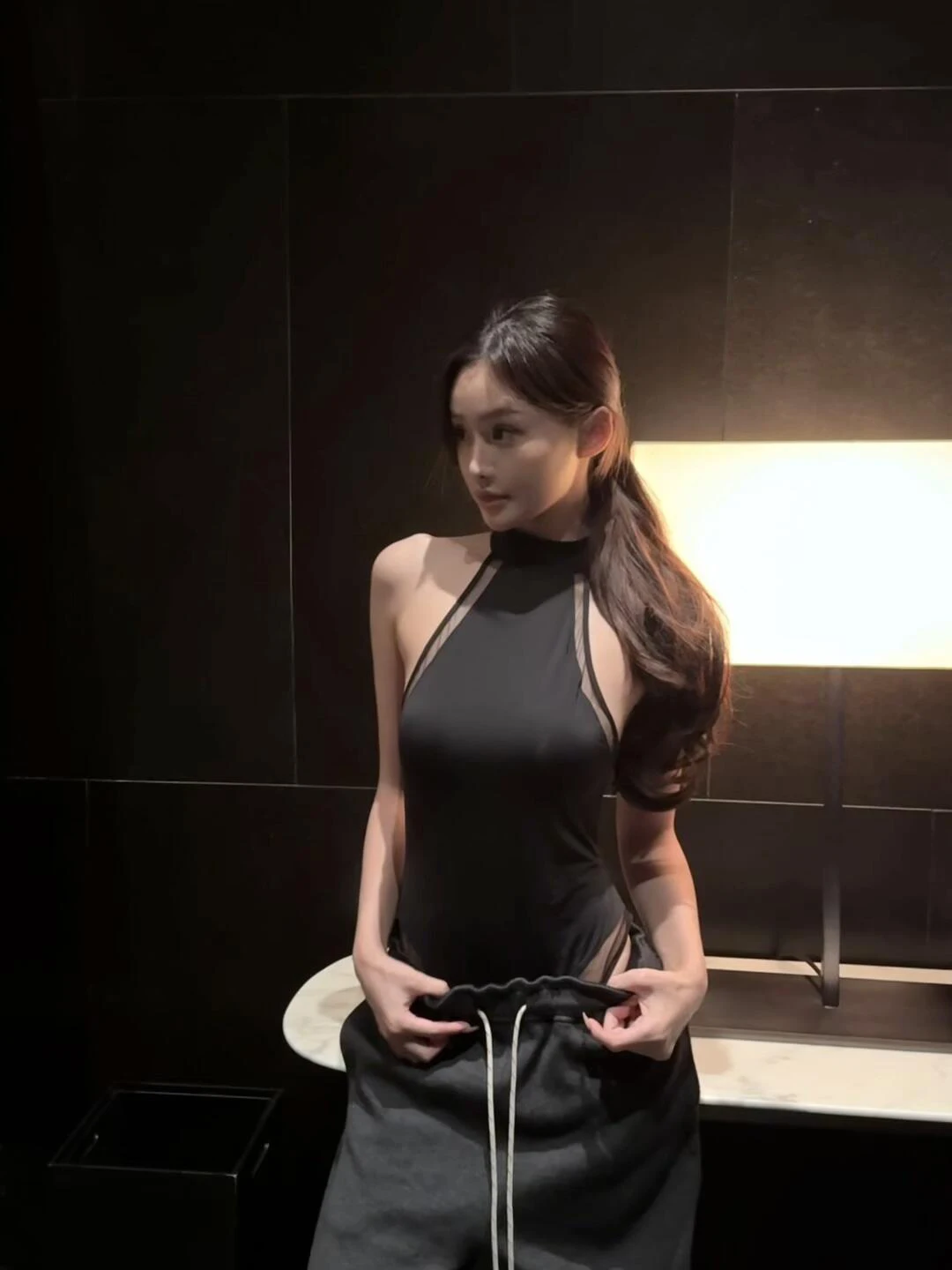 Bla Seksowny, wyszczuplający kombinezon jednoczęściowy z wysokim stanem dla kobiet, z efektem łączenia materiałów, elegancki, do pracy, długie spodnie, włókno poliestrowe.