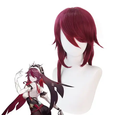 Genshin Impact Rosaria Cosplay Wig Long Rose Red Wig Cosplay Anime Cosplay Wigs Heat Resistant Synthetic Wigs Halloween