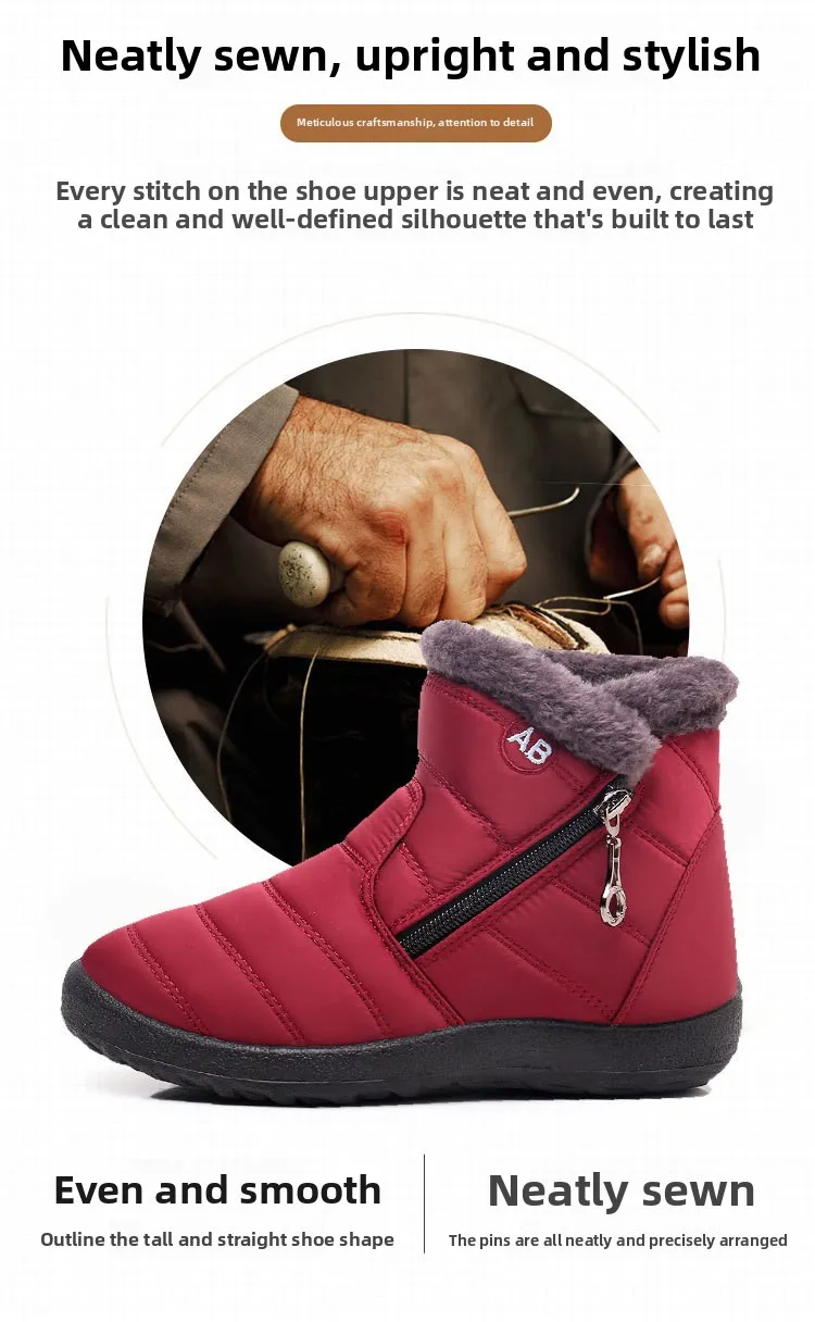 Damen Winter-Schneestiefel mit warmem Kunstfellfutter, seitlichem Reißverschluss, wasserdicht, rutschfest, bequeme Knöchelstiefel für ältere Damen. – Detail 6