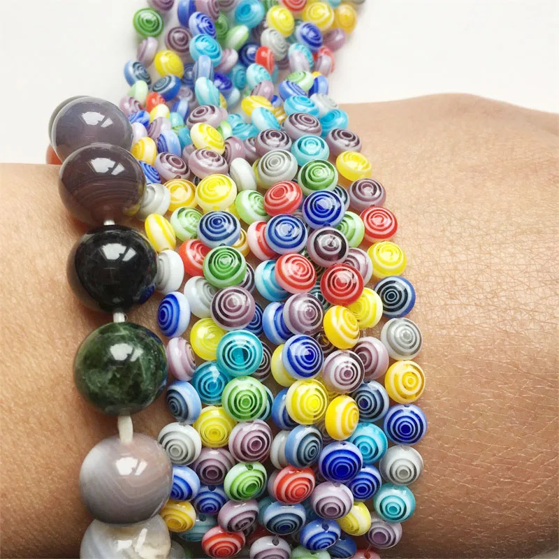 Ped Circles Flower Murano Millefiori 6MM Lampwork Beads Jewelry Making Diy Craft Accessories Multicolor Marble Swirl Glass Stone