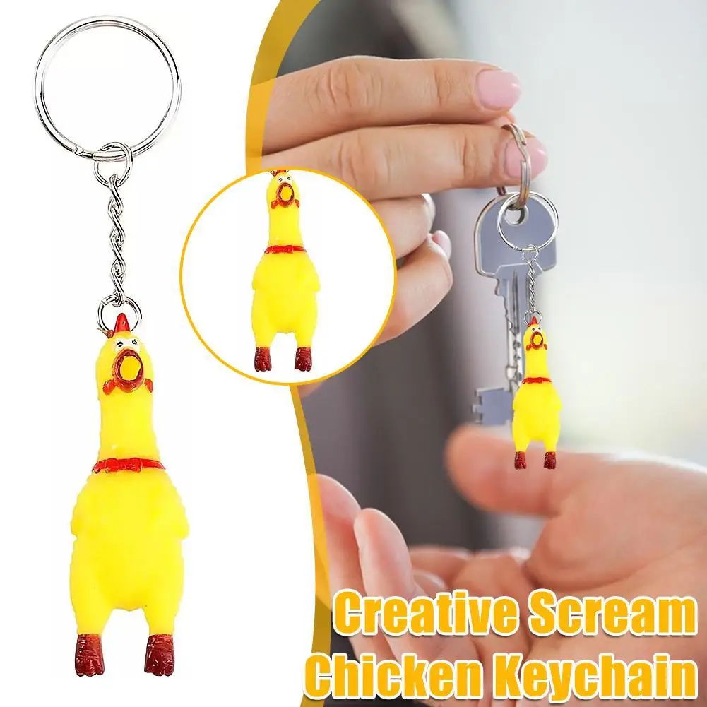 Yellow Shrilling Screaming Chicken Keychain Scream Chicken Voice Chicken Keychain Mini Rubber Squeeze Screaming Chick